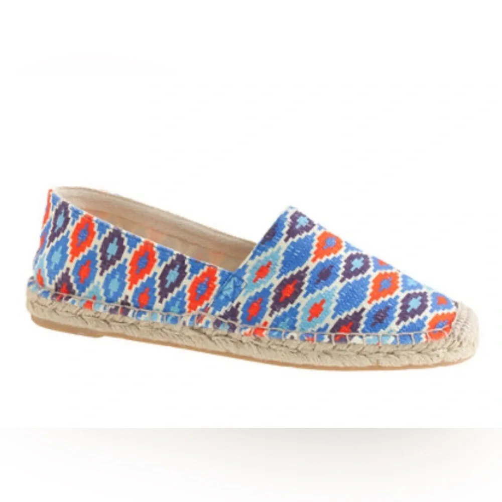 J. Crew Shoes Women 7‎ Blue Orange Geometric NWT Espadrille Cotton Canvas Flat